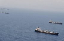 Shipping vessels seen off the Djibouti coast line in the Gulf of Aden
