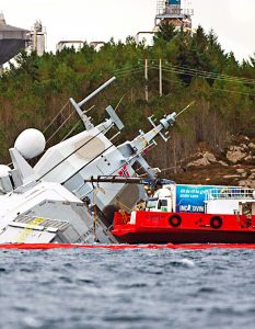 Norwegian frigate KNM Helge Ingstad at risk of sinking following collision with tanker