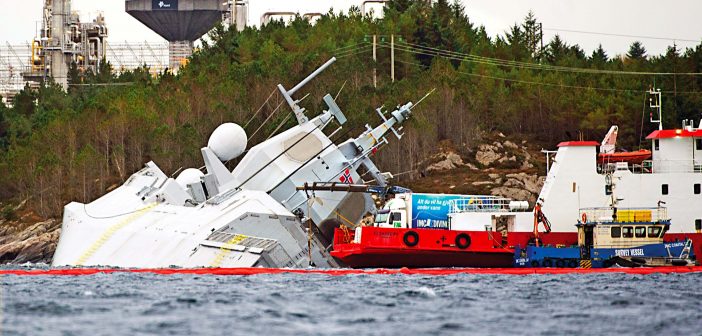 Norwegian frigate KNM Helge Ingstad at risk of sinking following collision with tanker
