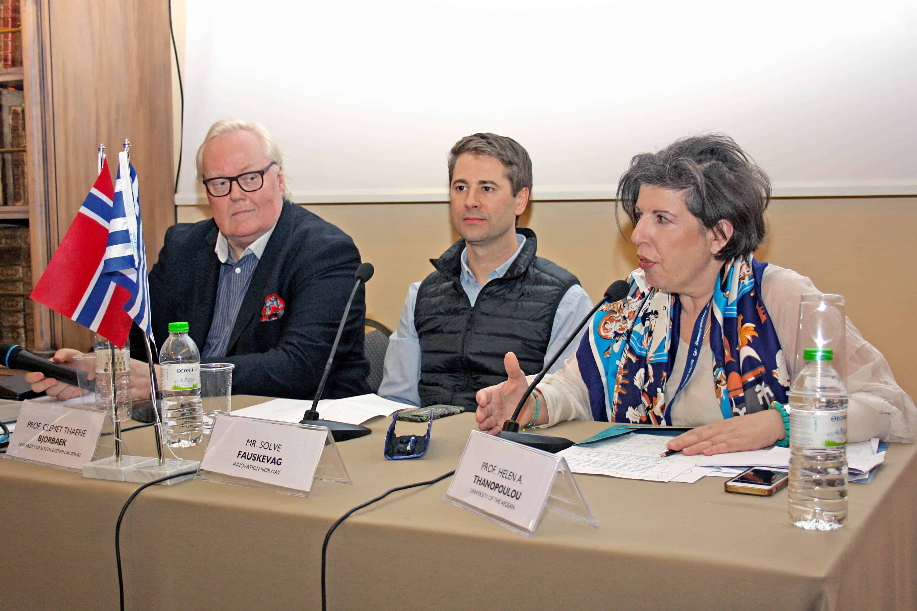 Snapshot of the 3rd Panel on the topic of “Maritime Professions of the future.” (L-R): Dr. Clemet Thærie Bjorbæk, Assistant Professor, Department of Maritime Operations, University of South-Eastern Norway, Mr. Sølve Fauskevåg, Head of Green Shipping and Maritime Autonomy, Innovation Norway, and Dr. Eleni Thanopoulou, Professor at the Department of Shipping and Business Services, University of the Aegean