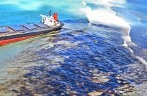 Oil spill off Mauritius after bulk carrier ship Wakashio hit the coral reefs