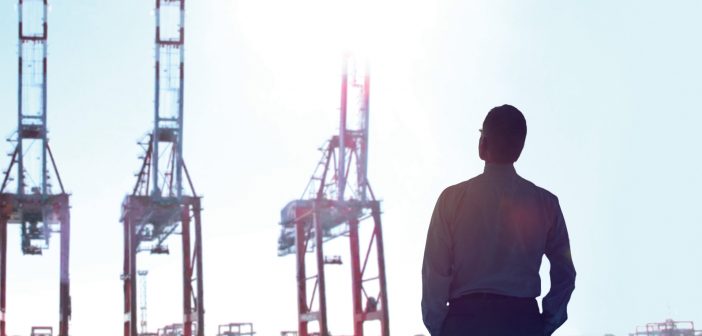 Businessman in a big office